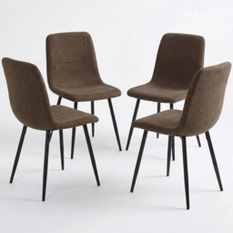 FWStyle Esme Dark Brown and Black Linen Upholstered Steel Frame Dining Chair Set of 4 - thumbnail 2