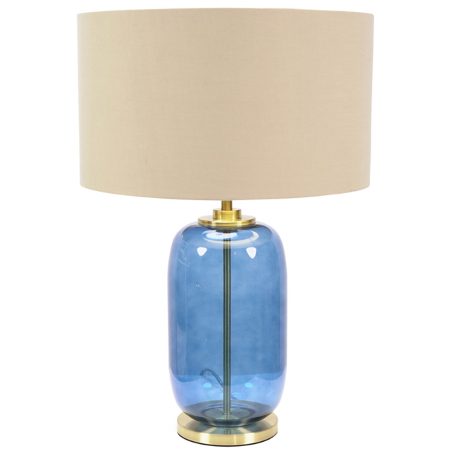 ValueLights Leigh Reni Beige Shade Navy Blue Glass LED Table Lamp - image 1