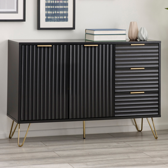 Julian Bowen Murano 2 Door 3 Drawer Matt Black Large Sideboard - image 1