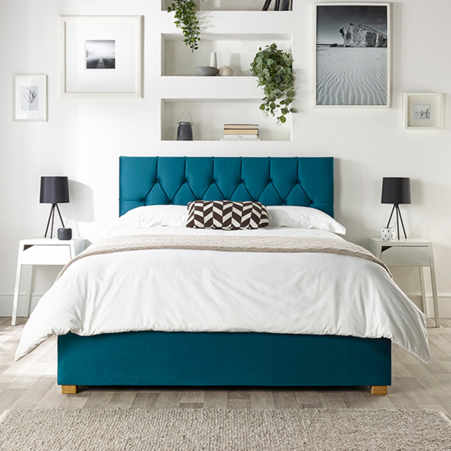 Catherine Lansfield Boutique Double Emerald Velvet Ottoman Bed - image 1