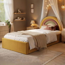 Flair Ava Mustard Velvet Single Lift-Up Ottoman Bed Frame with Headboard - thumbnail 1