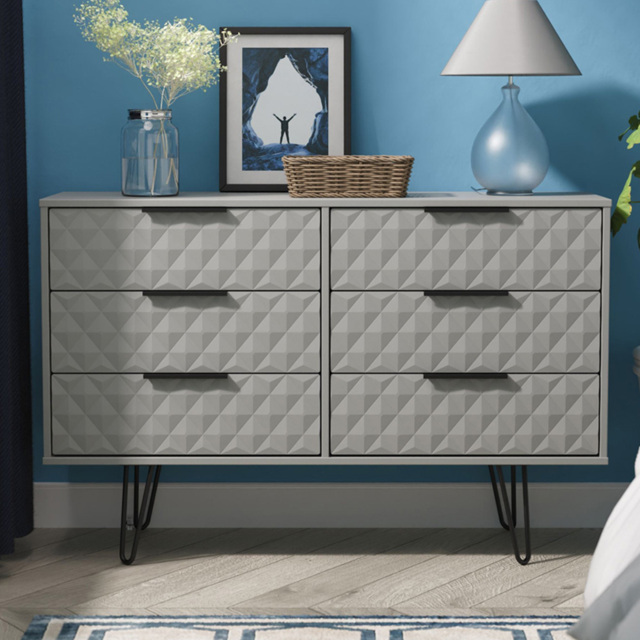 Crowndale Harlequin 6 Drawer Dusk Grey Wide Chest of Drawers Ready Assembled - image 1