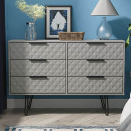 Crowndale Harlequin 6 Drawer Dusk Grey Wide Chest of Drawers Ready Assembled - thumbnail 1