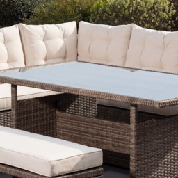 Artemis Home Piana 7 Seater Cream and Brown Rattan Garden Corner Sofa Set - thumbnail 3