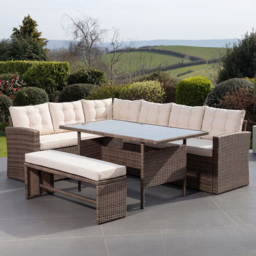 Artemis Home Piana 7 Seater Cream and Brown Rattan Garden Corner Sofa Set - thumbnail 1
