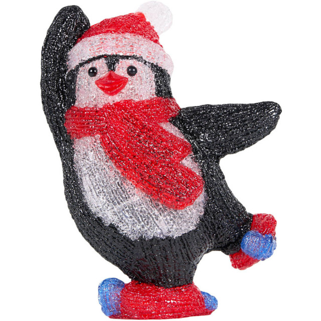 Acrylic Black and White Skating Penguin LED Christmas Decoration 30cm - image 1