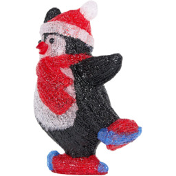 Acrylic Black and White Skating Penguin LED Christmas Decoration 30cm - thumbnail 3