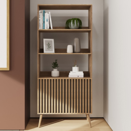 GFW Rowan Oak 2 Door 3 Shelf Slatted Bookcase