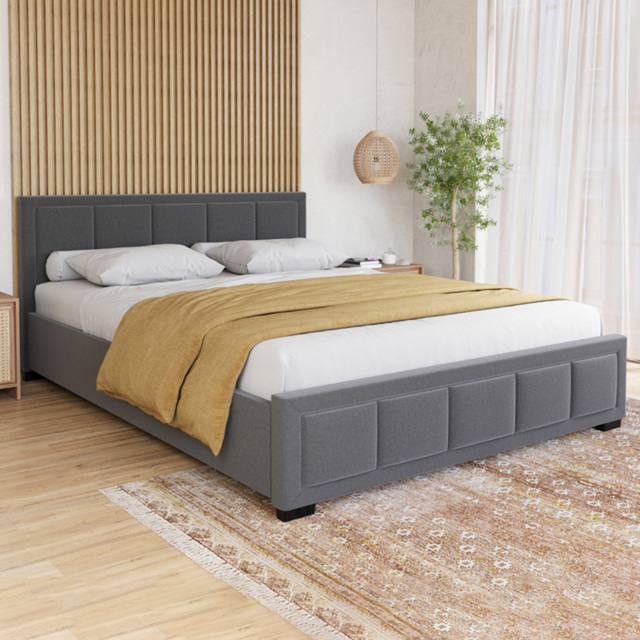 Vida Designs Vanita King Size Dark Grey Fabric Bed with Gel Memory Foam Mattress - image 1