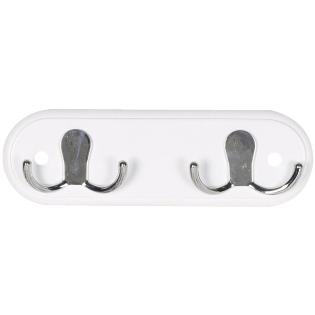 White 2 Double Hook Coat Rail