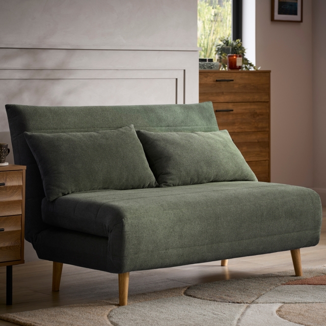 Boston Geo Chenille 2 Seater Sofa Bed - Olive Green