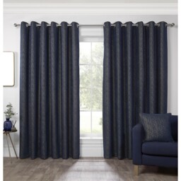 Nova Chenille Jacquard Eyelet Curtain Navy 168 x 137cm - thumbnail 1