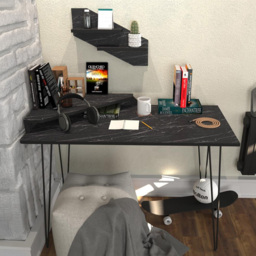 Decorotika Desalvo Black Marble Effect Single Shelf Computer Desk with Wall Shelf