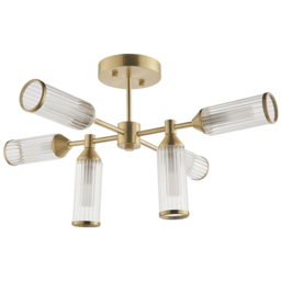 Merano Trieste Satin Brass and Frosted Glass 6 Light Ceiling Semi Flush