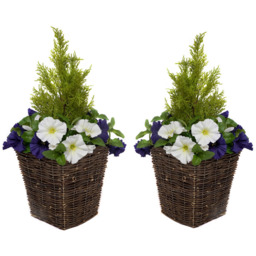 GreenBrokers Artificial Dark Purple and White Petunias Dark Rattan Planters 60cm 2 Pack - thumbnail 1