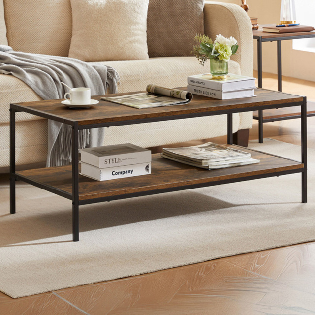Vida Designs Brooklyn Dark Wood Rustic Industrial Coffee Table - image 1