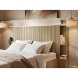 SOLACE+CO Zora Oak Double Lift-Up Ottoman Bed with Headboard Shelf - thumbnail 3