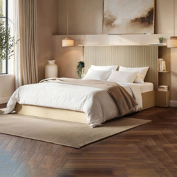 SOLACE+CO Zora Oak Double Lift-Up Ottoman Bed with Headboard Shelf