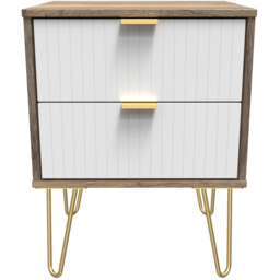 Crowndale 2 Drawer White Matt and Vintage Oak Bedside Table Ready Assembled - thumbnail 3