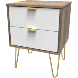 Crowndale 2 Drawer White Matt and Vintage Oak Bedside Table Ready Assembled - thumbnail 2