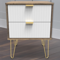 Crowndale 2 Drawer White Matt and Vintage Oak Bedside Table Ready Assembled - thumbnail 1