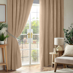 Alan Symonds Chenille Blackout Pencil Pleat Curtains Beige 117cm x 229cm