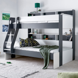 Bedmaster Oliver Grey and White Triple Sleeper Bunk Bed with Orthopaedic Mattresses