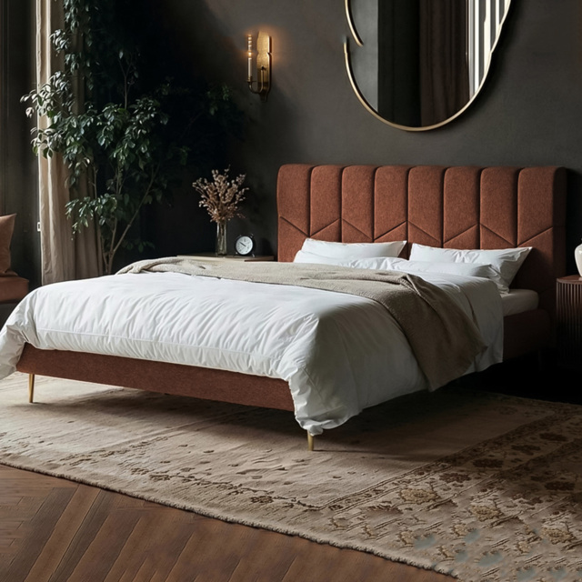 SOLACE+CO Isabela King Size Burnt Orange Chenille Ottoman Bed with Panel Headboard - image 1