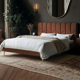 SOLACE+CO Isabela King Size Burnt Orange Chenille Ottoman Bed with Panel Headboard - thumbnail 1