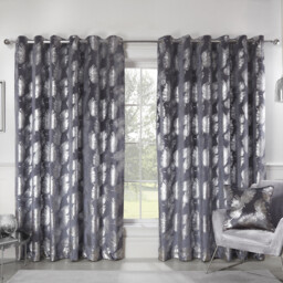 Divante Plume Charcoal Metallic Feather Eyelet Curtain 168 x 183cm