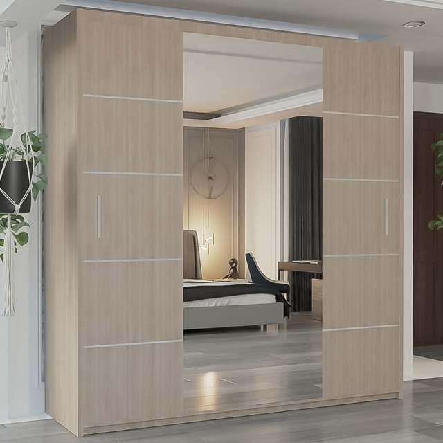 M N Furniture Osaka 2 Door Oak Mirrored Panel Sliding Wardrobe 120cm - image 1