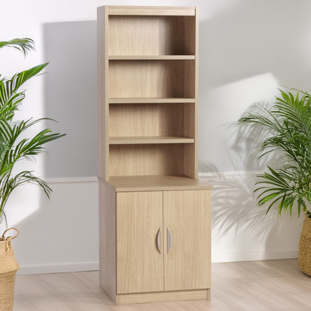 R White Cabinets 2 Door Light Brown Desk Height Cupboard with Hutch - image 1