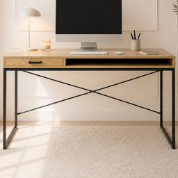 Florence Seaford Single Drawer Single Shelf Office Desk Black and Oak
