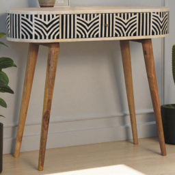 Artisan Furniture Edessa Black and White Single Drawer Solid Wood Bone Inlay Console Table