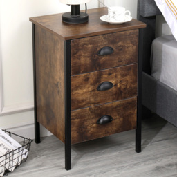 FurnitureHMD Industrial Style Natural 3 Drawer Wooden Bedside Table Set of 2 - thumbnail 1