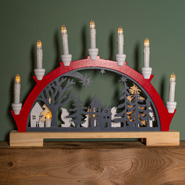 Samuel Alexander Light Up Red Wooden Christmas Candle Bridge - image 1