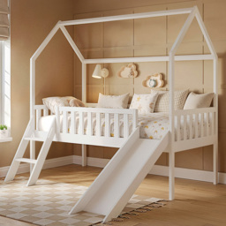 Flair Explorer Pine White Mid Sleeper with Slide and Rails