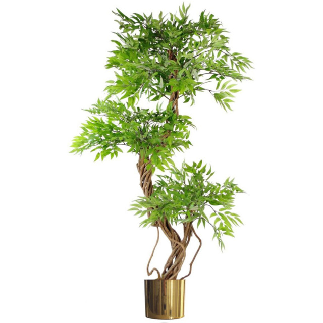 Leaf Japanese Green Fruticosa Ficus Artificial Tree with Gold Planter 4.5ft - image 1