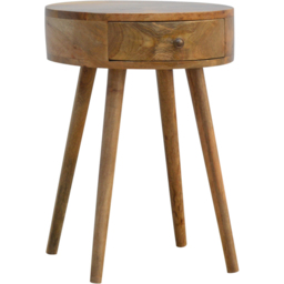 Artisan Furniture Nordic Beige Single Drawer Solid Wood Circular Shaped Bedside Table - thumbnail 3