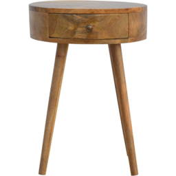 Artisan Furniture Nordic Beige Single Drawer Solid Wood Circular Shaped Bedside Table - thumbnail 2
