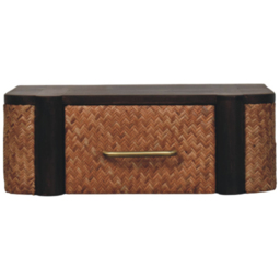 Artisan Furniture Dark Brown Solid Wood Rattan Curve Wall-Mounted Drawer - thumbnail 2
