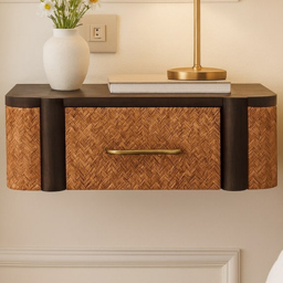 Artisan Furniture Dark Brown Solid Wood Rattan Curve Wall-Mounted Drawer - thumbnail 1
