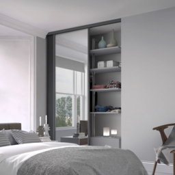 Spacepro Classic 2 Door Graphite Frame Sliding Wardrobe Kit with Single Panel and Mirror 1489mm - thumbnail 2
