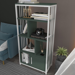 Decorotika Valero White and Green Single Cabinet 6 Shelf Bookshelf