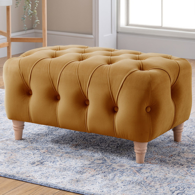 Ochre Velvet Footstool - image 1