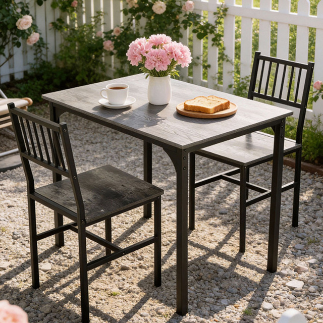 Living and Home Grey 2 Seater Industrial-Style Dining Table Set - image 1
