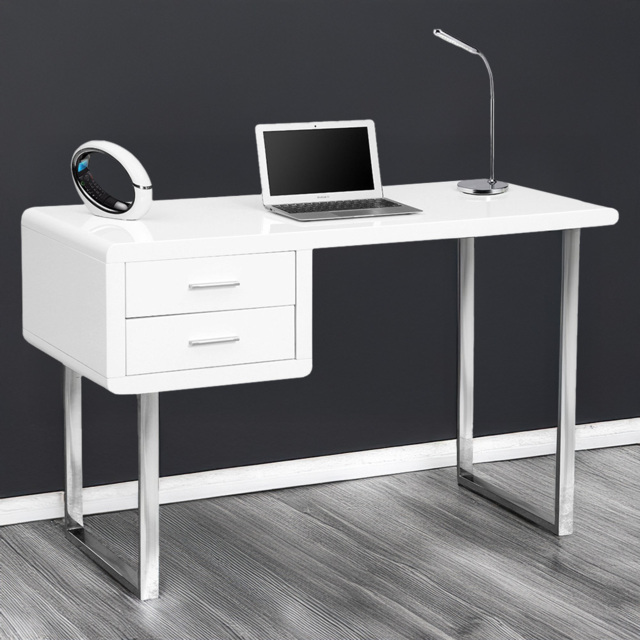 Centurion Supports Harmonia 2 Drawer Gloss White Computer Desk with Chrome Legs - image 1