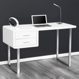 Centurion Supports Harmonia 2 Drawer Gloss White Computer Desk with Chrome Legs
