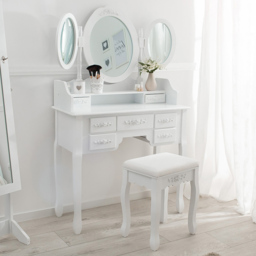 tectake 7 Drawer Antique Look Dressing Table Set with 3 Mirror