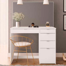 Ava 5 Drawer White Dressing Table with Mirror